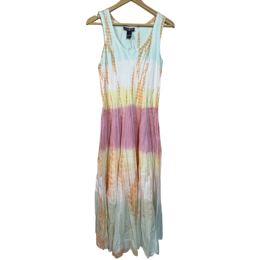 The Pyramid Collection Tie Dye Maxi Dress Womens Size S Sleeveless V Neck Cotton